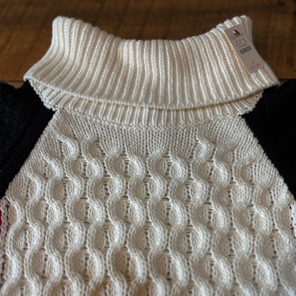 NWT Talbots Womens Mixed Stitch Turtleneck Colorblock Preppy Chunky Sweater S - Picture 3 of 8